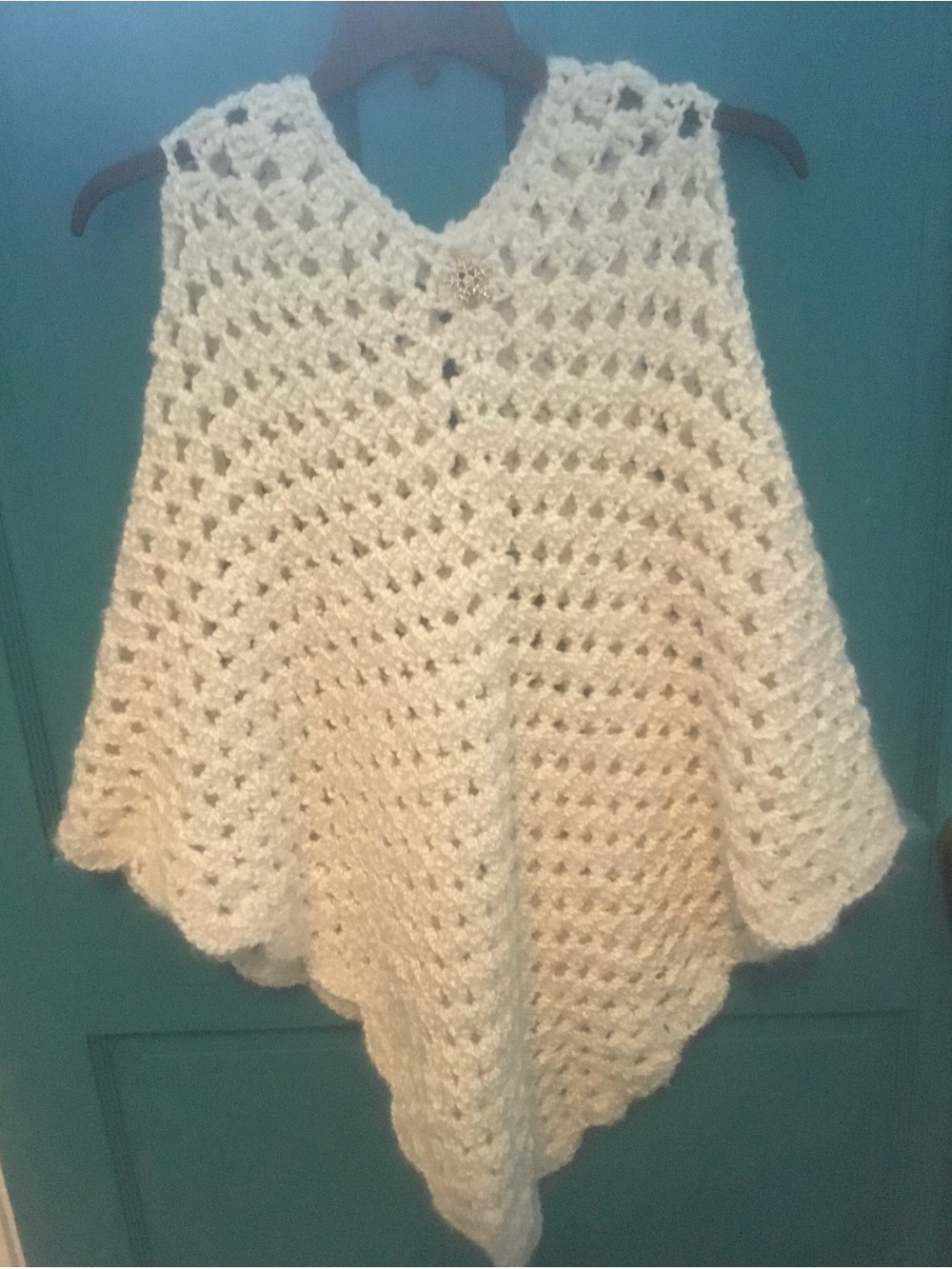 Cream Crochet Knit Women's Sweater Poncho 1970s Vintage